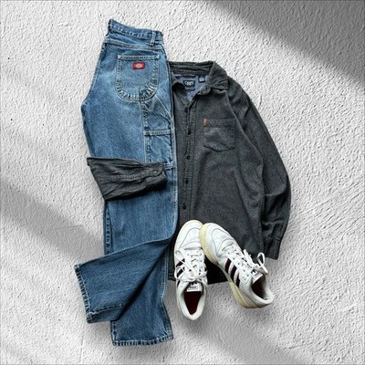 Chaps Herren Flanellhemd, bequem, klassisch, grau, Größe M
