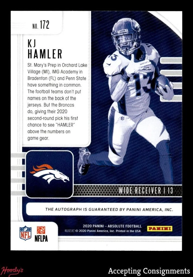 2020 Absolute Signature Rookie Blue Diamond #172 K.J. Hamler RC AUTO 13/20 - Image 2 of 2