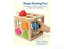 Montessori Wooden Shape Sorter Toy for 1 Year Old, 8 Sensory Blocks Toddler Toy