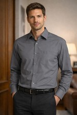 Pierre Cardin Mens 15.5 34/35 Gray Dress Shirt Cotton Blend Logo Pocket