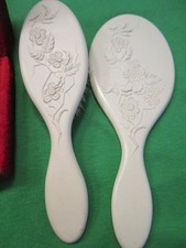 VintageAntique white Vanity Mirror and Brush Celluloid Set w/ Box
