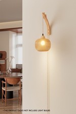 Plug in Wall Sconce Light Bamboo Wall Lamp with Cord Hand Woven Rattan Farmhouse
