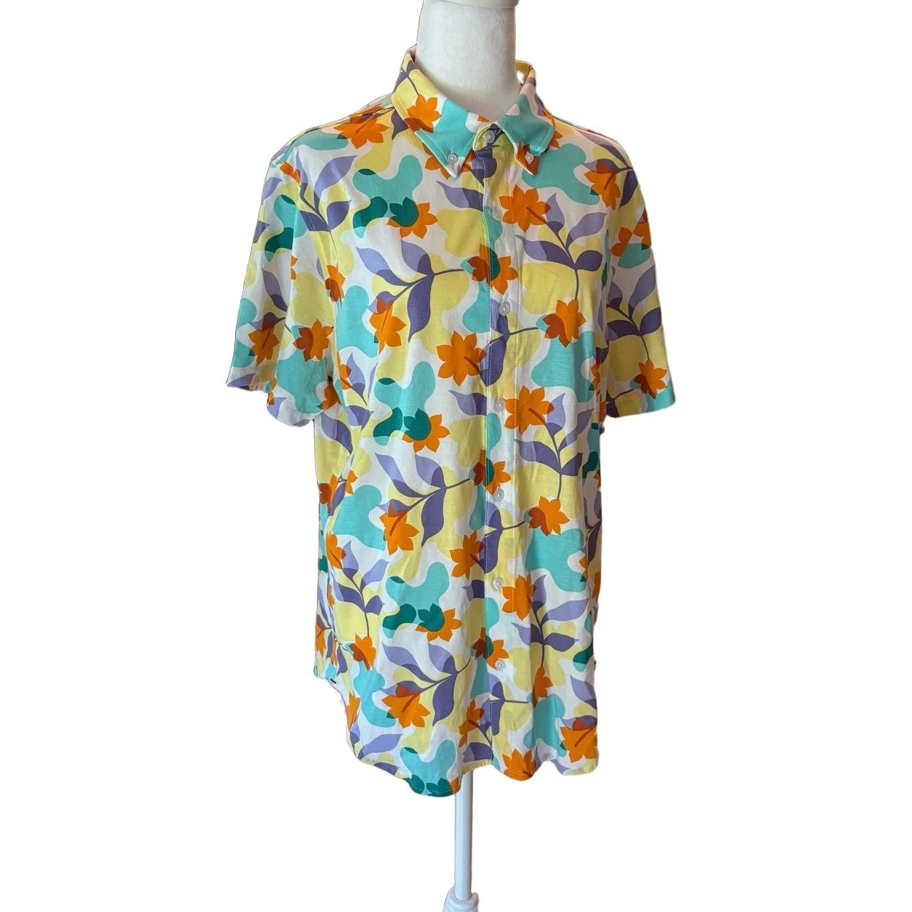 Bonobos Shirt Mens L Yellow Floral Print Slim Fit Button Down Hawaiian Resort