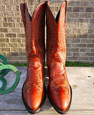 Vintage J. Chisholm Handcrafted Cognac Genuine Ostrich Leg Boots - Men's 12 D