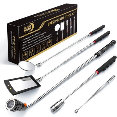 Magnetic Pickup Tool Set with 15lb & 1lb Rods, 360° Swivel Mirror & Flexible Fla