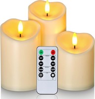 Flammenlose Led-Kerzen Wasserdicht Dunkel Elfenbein 3Er-Set Mit Fernbedienung