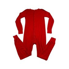 Vintage Mens Red Union Suit Long John One Piece Thermal Pajamas Ribbed Knit