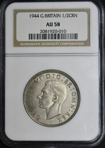 1944 Great Britain 1/2 Crown NGC AU58
