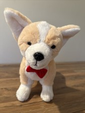 FAO Schwarz Plush Dog Corgi Bow Tie 13  14  Medallion Super Soft Standing Puppy