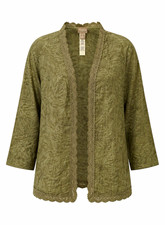 Chico  s Green Palm Pattern Open Front Lightweight Jacket Lace 3/4 Slv Sz 3 A018