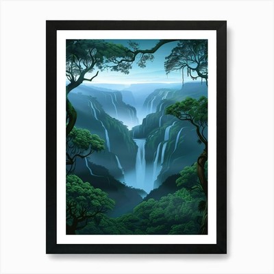 Wasserfall im Dschungel Kunstdruck gerahmt Wandbild Poster Leinwanddruck Bild