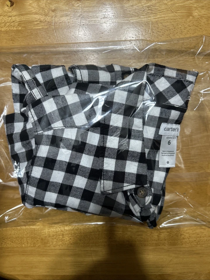 Carter's Boys' Black and White Plaid Button-Up Shirt Size 6 Long Sleeve Cotton - Image 4 of 4
