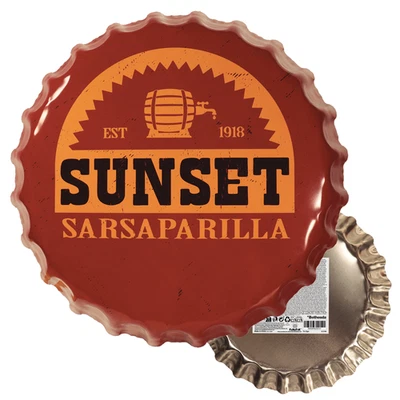 BETHESDA Fallout Sunset Sarsaparilla Tin Sign – Retro Style Bottle Cap Wall Decor 370mm