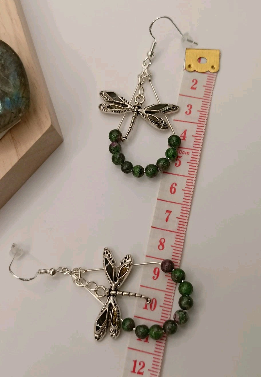 Boucles d'oreilles zoisite verte et libellule argent pour tenue bohème chic - 3