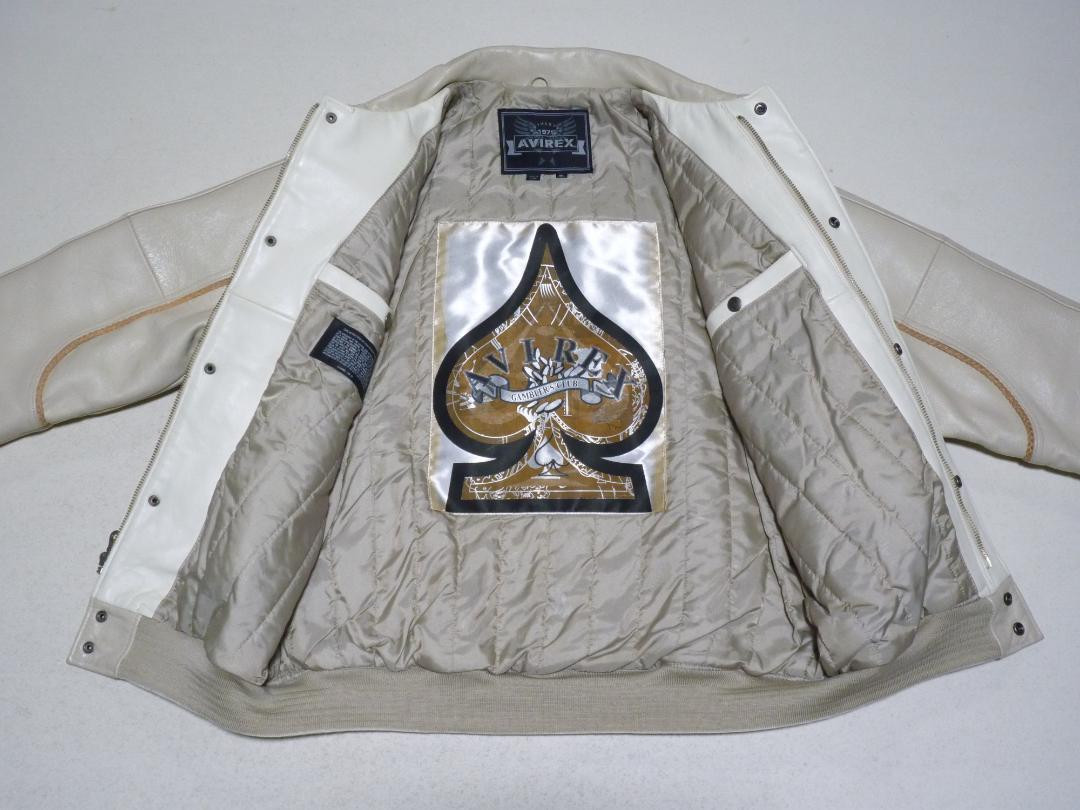 AVIREX　アヴィレックス　本革　レザージャケット　カジノ　クリーム　XL AVIREX Leather Jacket Cream King Casino Size XL Men Biker