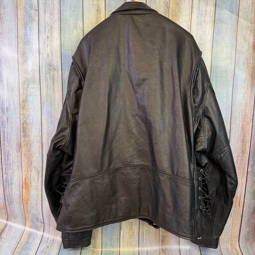 Black Leather Biker Jacket Men's Size 66 Vintage Hot Leathers Classic Motorcycle - Picture 6 of 11
