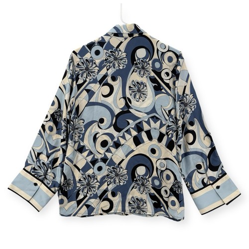 H&M Satin Blouse Womens XS Abstract Print Button Up Long Sleeve Silky Top NWT - Picture 2 of 8