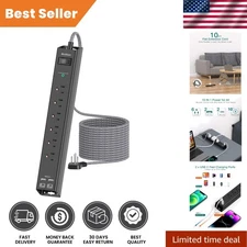 Multi-Outlet Extension Cord with 10 Ft Length, USB Ports, and Surge Protection