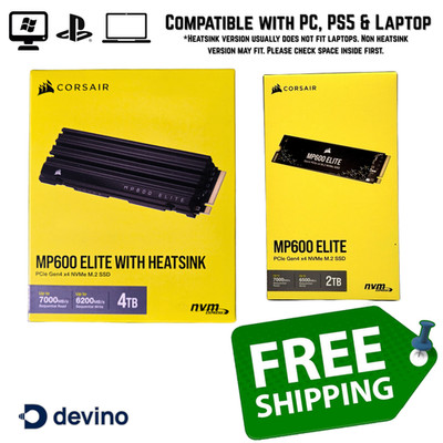 CORSAIR MP600 Elite 1TB 2TB 4TB PCIe NVMe Heatsink M.2 SSD 7000MB/s PC PS5