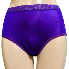Hanes Shiny 100 Nylon Lace Trim Tagless Purple Panty Smooth Silky Brief Panties