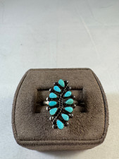 Vintage Sterling silver RH Zuni Turquoise Leaf design ring, size 5.50