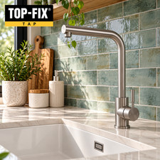 Top Fix Vito Brushed Steel L Neck Kitchen Sink Mixer Tap Easy Fit From Above
