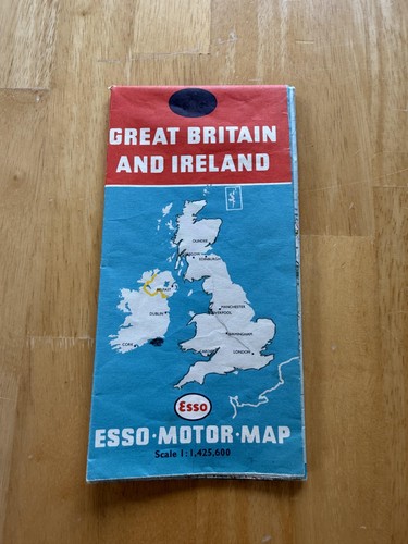 Vintage Esso Great Britain And Ireland Motor Road Map Folding Tourist Brochure
