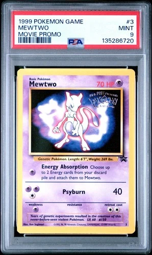 1999 WOTC POKEMON MOVIE BLACK STAR PROMO MEWTWO #3 PSA 9 A