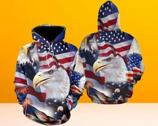 American Flag Eagle Hoodie Patriotic USA 3D Bald Eagle Pullover Gift