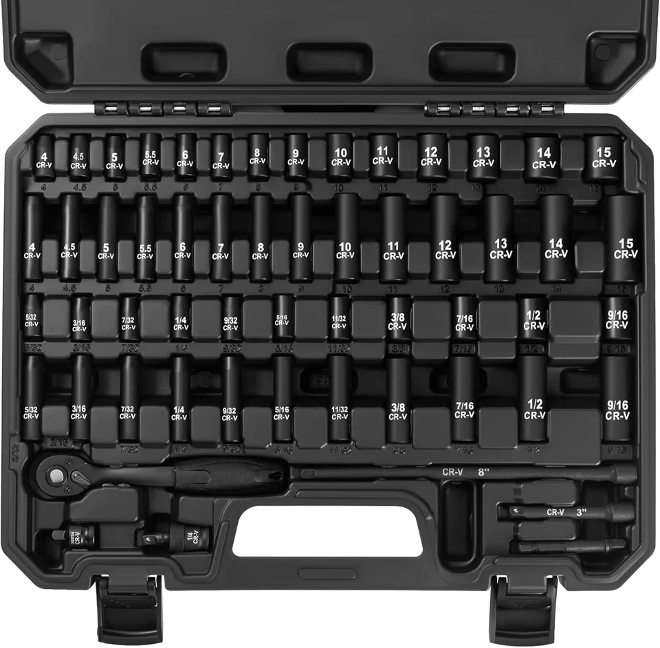 56-Piece 1/4" Drive Socket Set, SAE & Metric, Deep & Shallow - Image 3 of 4