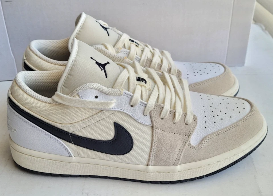 Nike Men's Air Jordan 1 Low OG Sneaker Astrograbber All White Suede Black 10.5 - Image 4 of 4