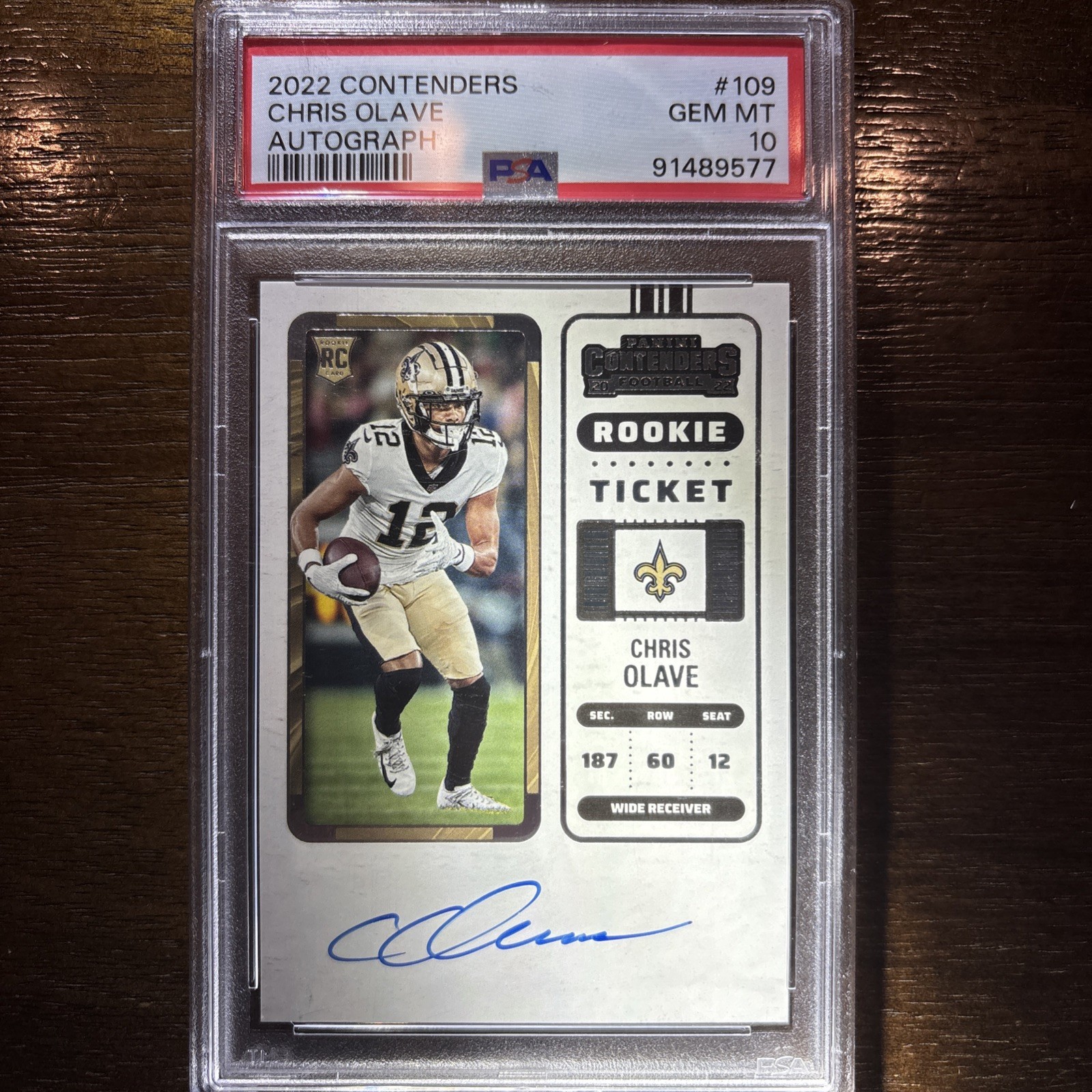 2022 Panini Contenders - Rookie Ticket RPS Chris Olave #109 (AU, RC) PSA 10