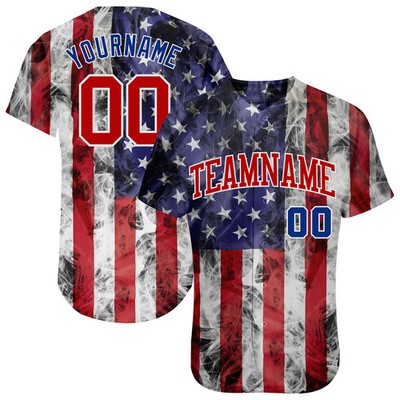 White & Royal 3D USA Flag Baseball Jersey Summer Holiday Gift