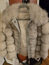 Vintage Real Blue Fox Fur Coat Jacket with leather accents Small unbranded