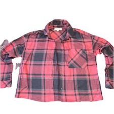 Red Black Plaid Button Up Flannel Shirt Women  s S Collared Long Sleeve