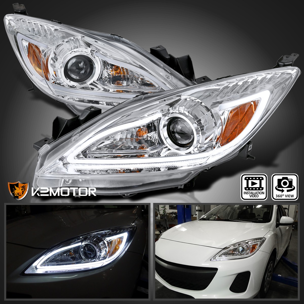 Clear Fits 2010-2013 Mazda 3 LED Strip Projector Headlights Lamps
