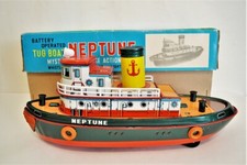 Vintage TUG BOAT NEPTUNE Battery Operated Tin Toy Modern Toys Japan In Box