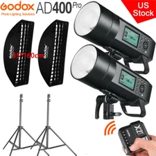 US 2*Godox AD400Pro TTL HSS Outdoor Flash+X2T Trigger+35*160cm Softbox Stand Kit