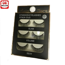 3 6 15P Black Faux Mink Natural Cross Long Thick Eye Lashes False Eyelashes Best
