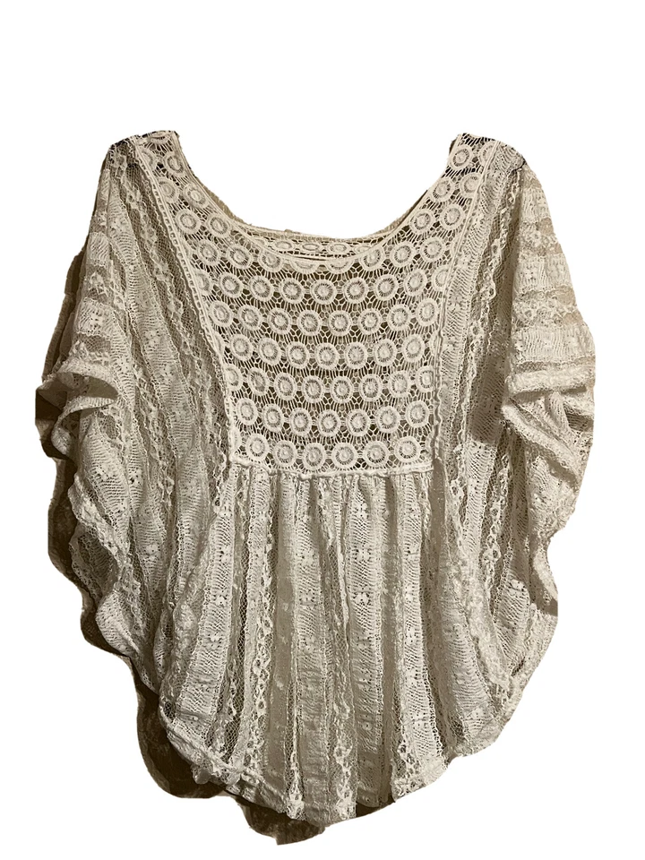 CATO Ivory Textured Lace Pullover Poncho Blouse Off Shoulder Top Women's L