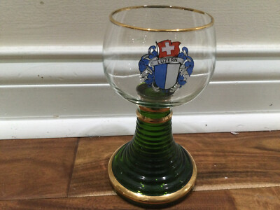 Vtg Roemer Beehive Wine Glass Luzern Switzerland Souvenir Glass Green Stem 6''