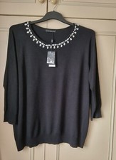 Ladies Bonmarche David Emanuel Jumper Size Large Black with Diamante V Neck  New