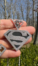 MOISSANITE Real 925 Silver/Gold Plated SUPERMAN Superhero Pendant Necklace