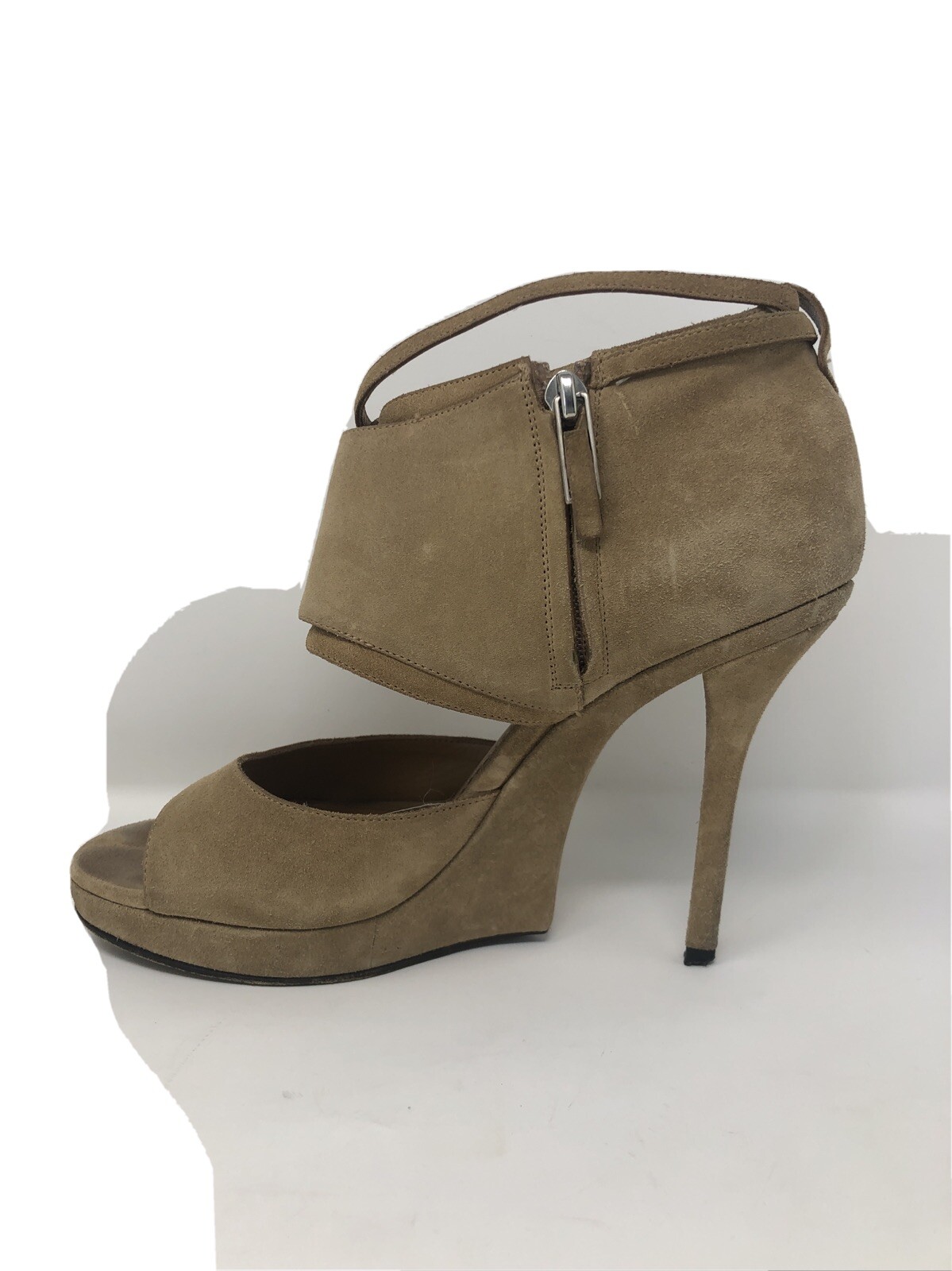 SAINT LAURENT Tan Signature YSL Ankle Strap Suede Bootie 39 Platforms US 9