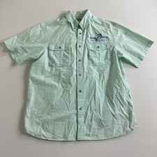 Columbia PFG Mens Button Down Fishing Shirt Size M Green Graphic Print Vented