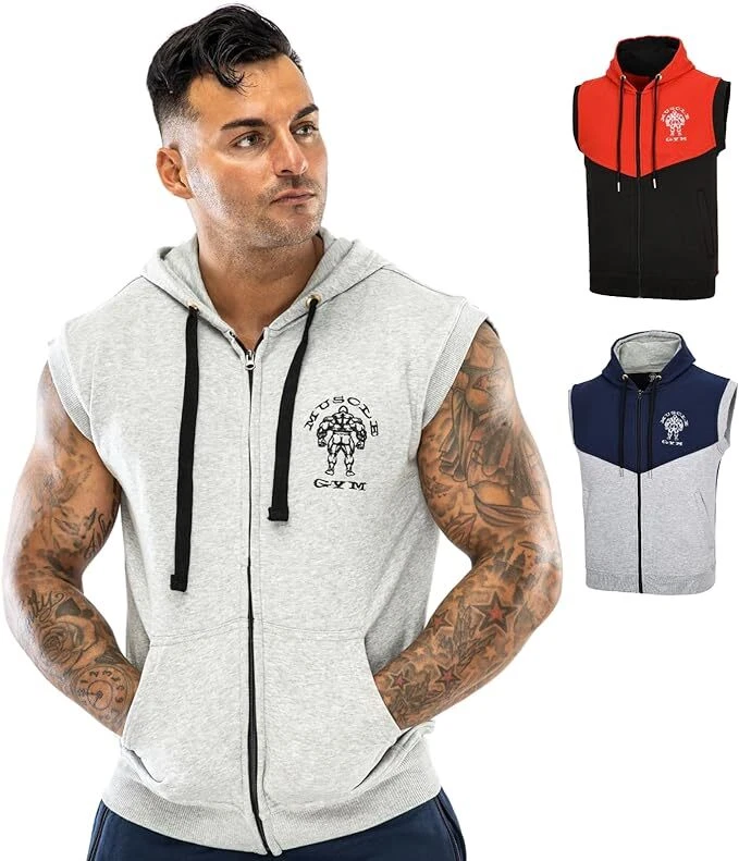 New Men's Sleeveless Hoodie Zip Up Hooded Sweatshirt Top Gilet Fleece Jacket