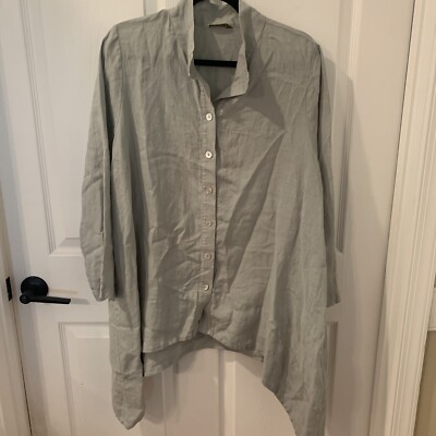 Chalet Et Ceci Lagenlook Linen Green Tunic Toni Top Asymmetrical Size Medium