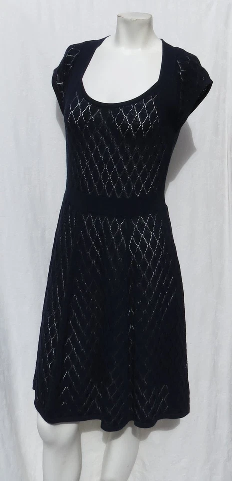 TRINA TURK Azul Marino Pointelle Suéter Tejido Algodón Modal Gorra Slv ELSA Vestido Talla M Foto 2 de 4