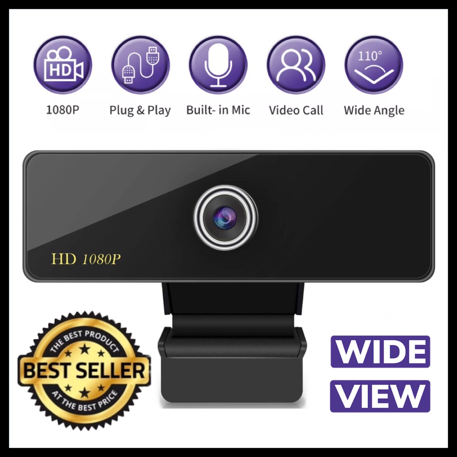 Webcam 1080P Full HD With Microphone Desktop & Laptop Plug N Play Skype, Zoom-image