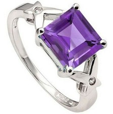 Genuine Amethyst Solitaire Ring Sterling Silver 2.3 carats